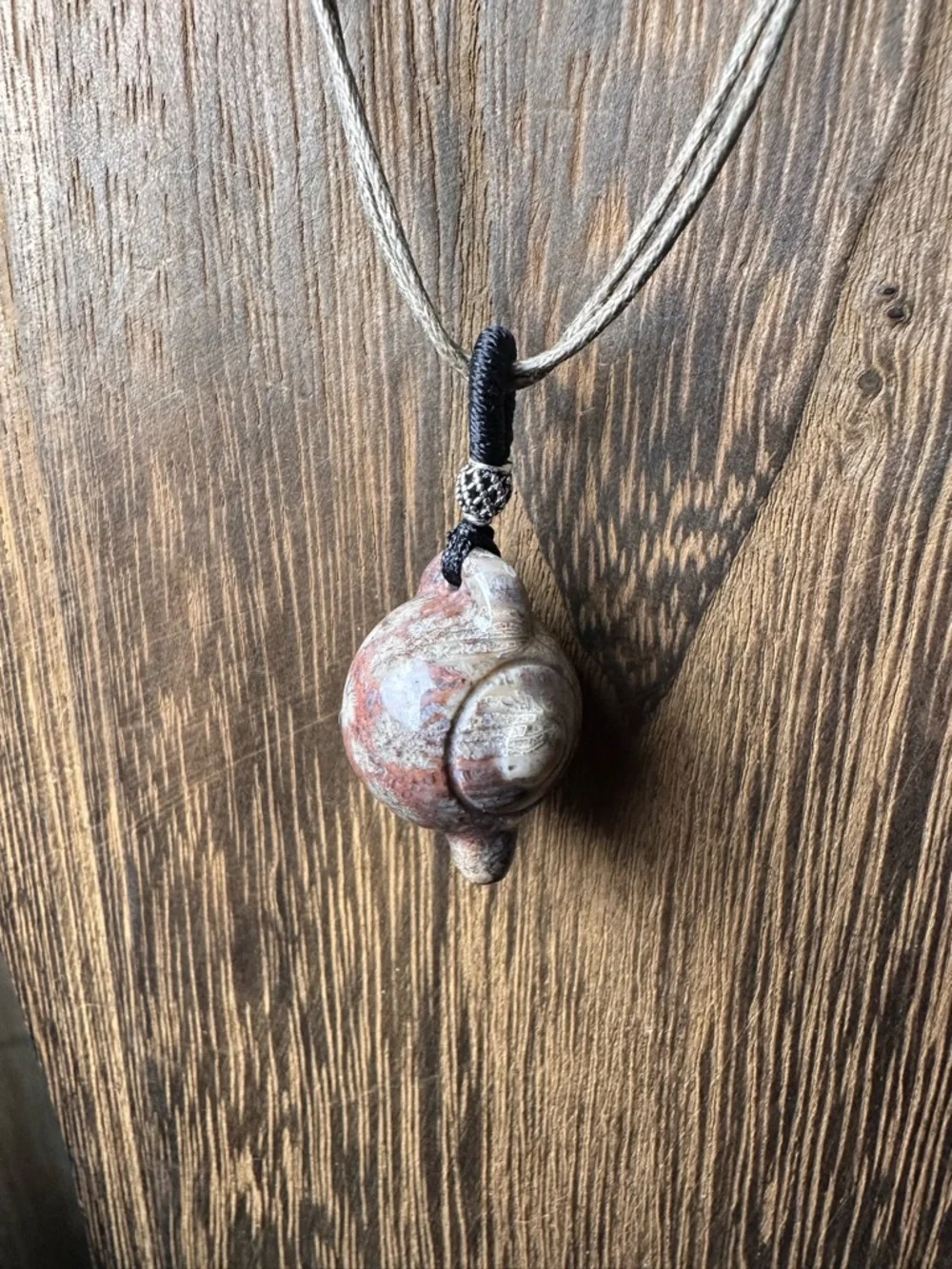 Adorable Coral Fossil Teapot Pendant Necklace, Sterling Silver Accent on Rope - Picture 6 of 15